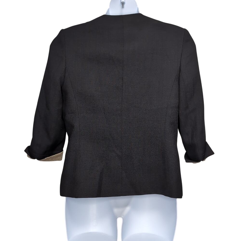 VTG Kasper Suit Jacket / Top Blouse Set Women's 14P 14 Petite Black Tan Career - Picture 4 of 16